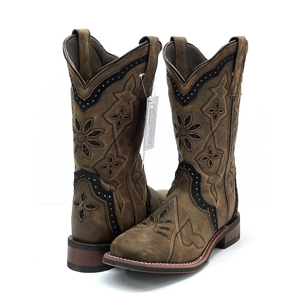 Laredo 5844 Womens Bouquet Square Toe Western Boot Honey Leather Studded 8 M - Picture 16 of 16